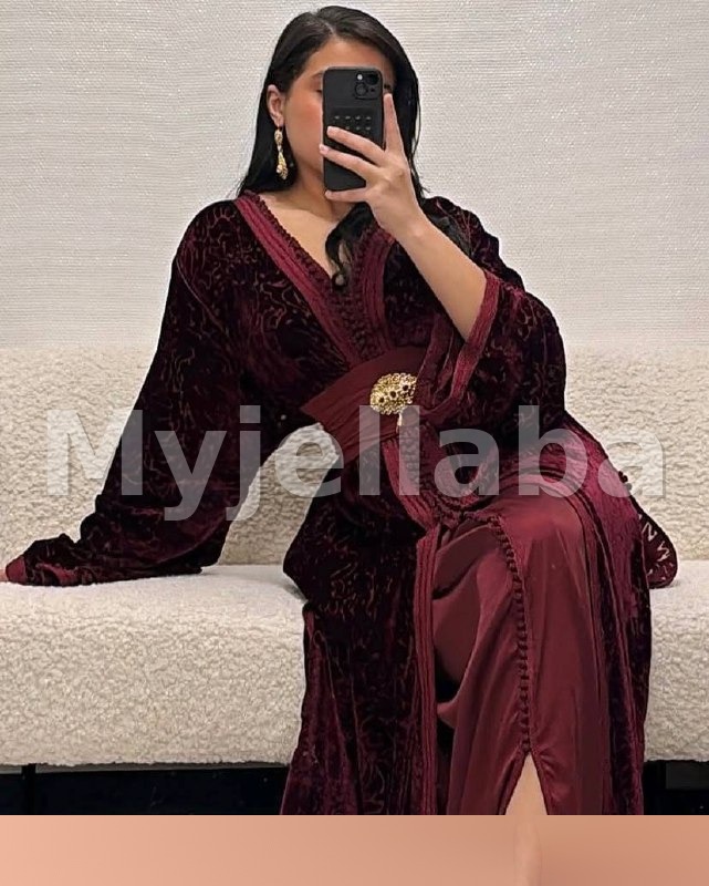 Jellaba Marocaine Velours Bordeaux