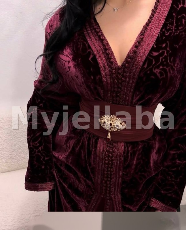 Jellaba Marocaine Velours Bordeaux