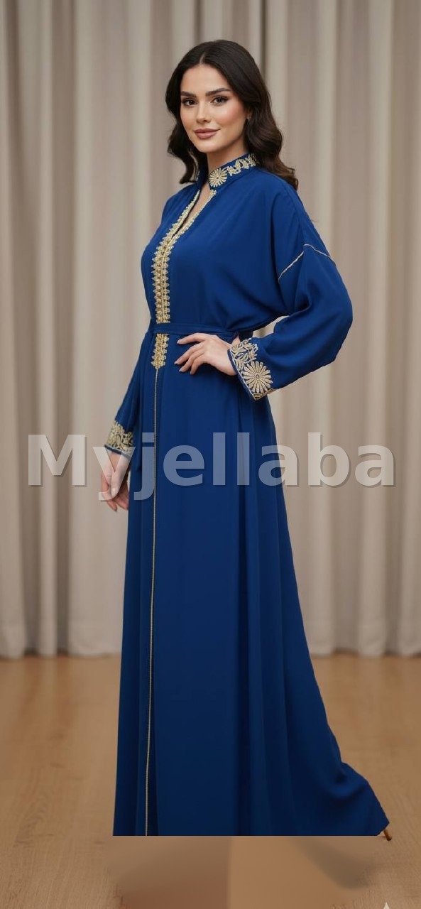 Caftan Bleu Royal Brodée Or