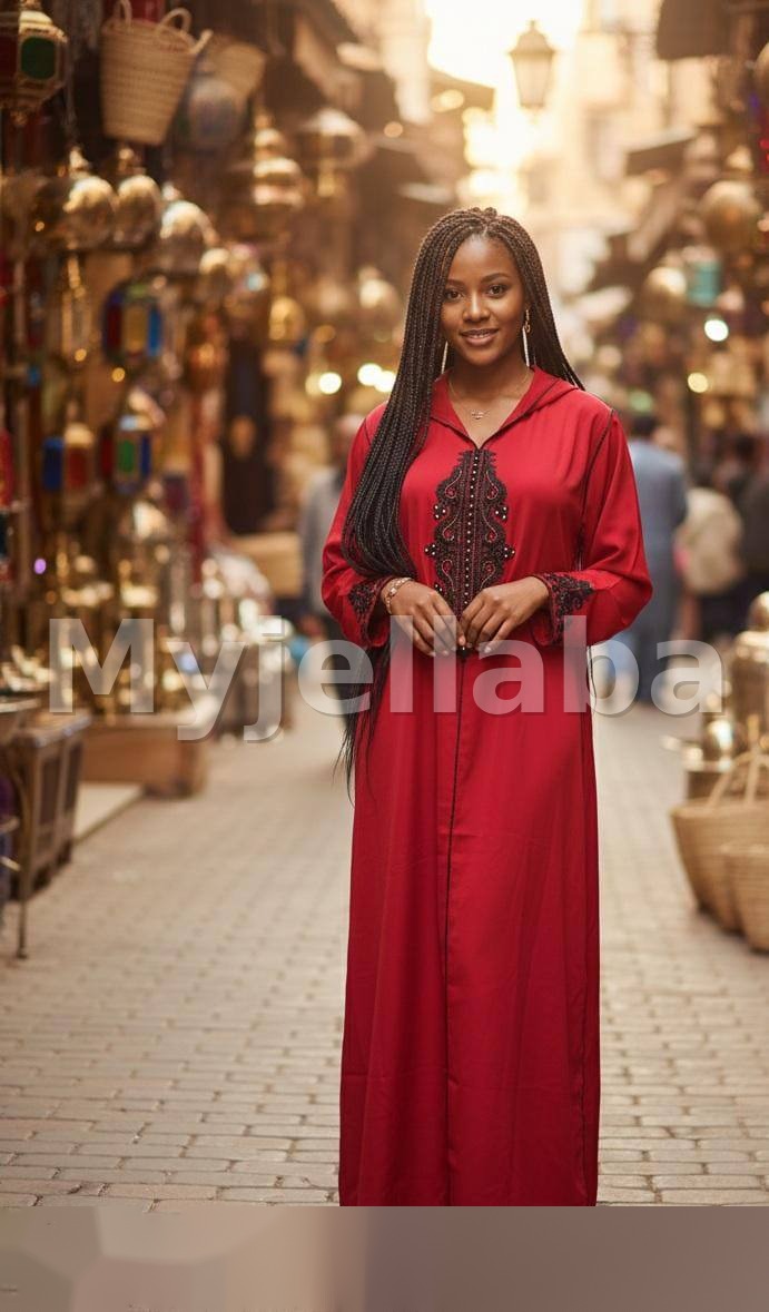 Jellaba Rouge Brodée Féminine
