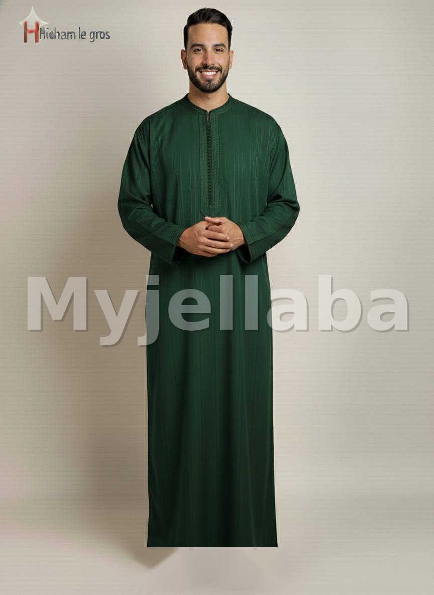 Jellaba Homme Vert Émeraude Brodée