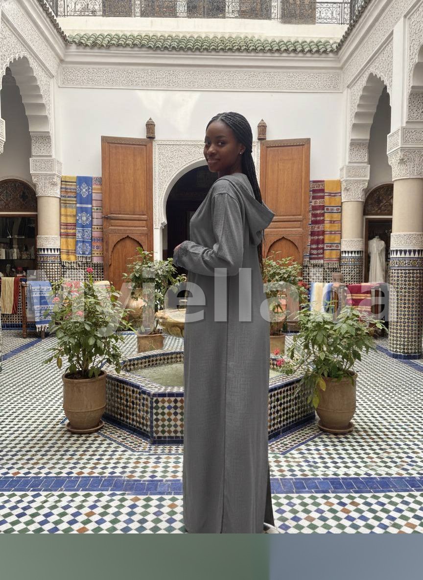 Jellaba Moderne à Capuche Grise