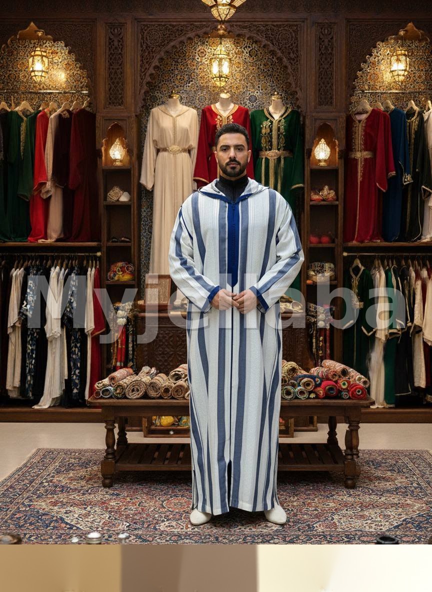 Jellaba Homme Rayée Azur