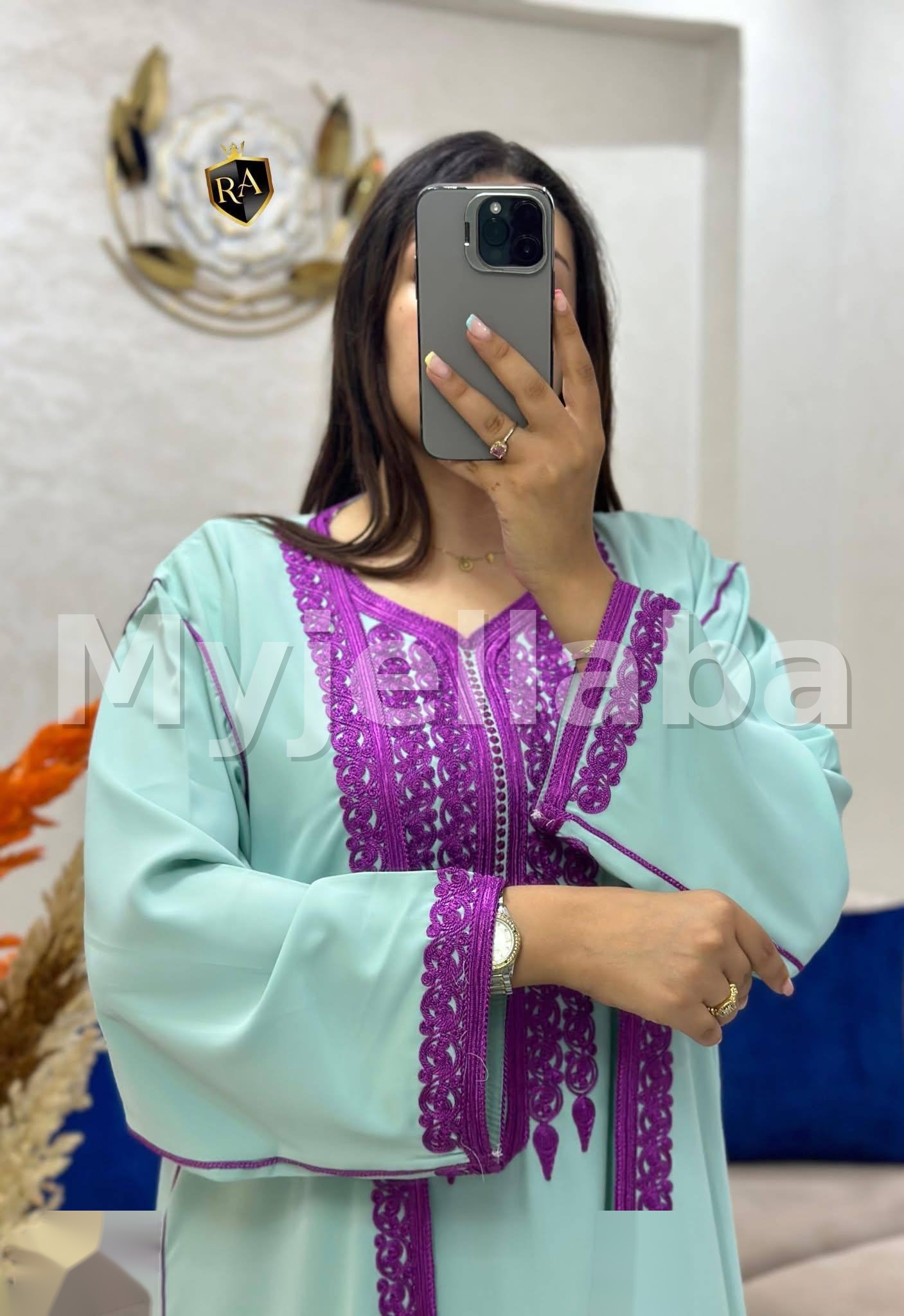 Jellaba Moderne Royale Bleu Indigo et Argent