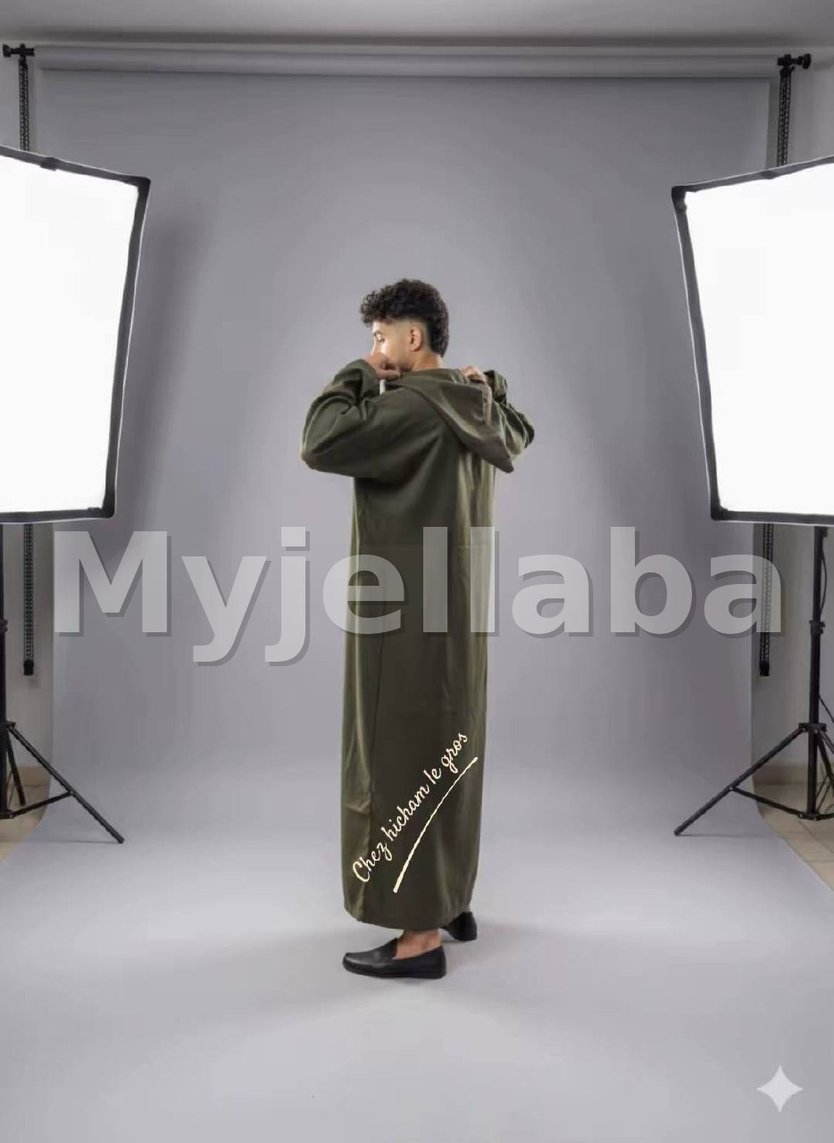 Jellaba Moderne à Capuche Olive