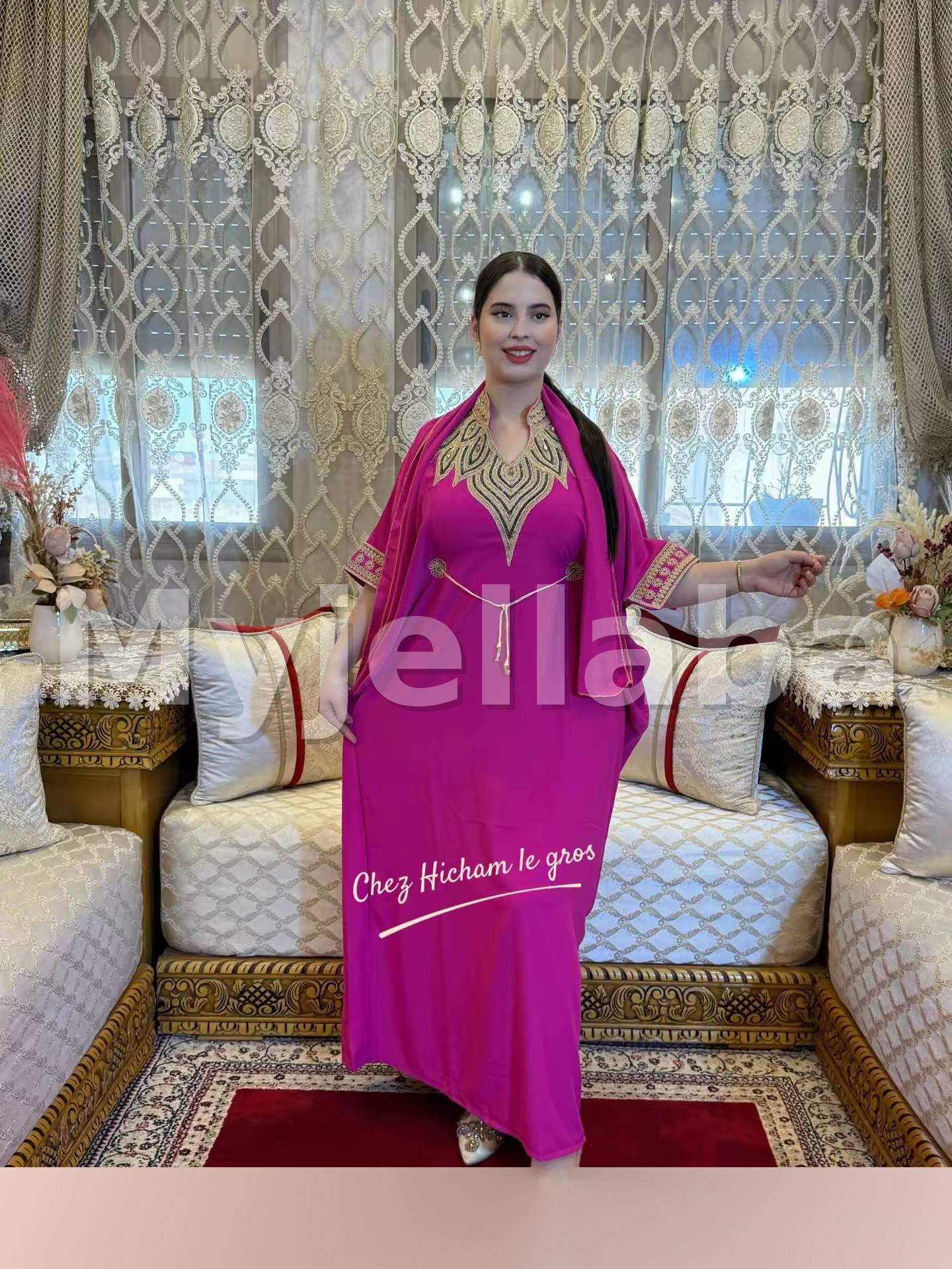 Jellaba Moderne Brodée Fuchsia