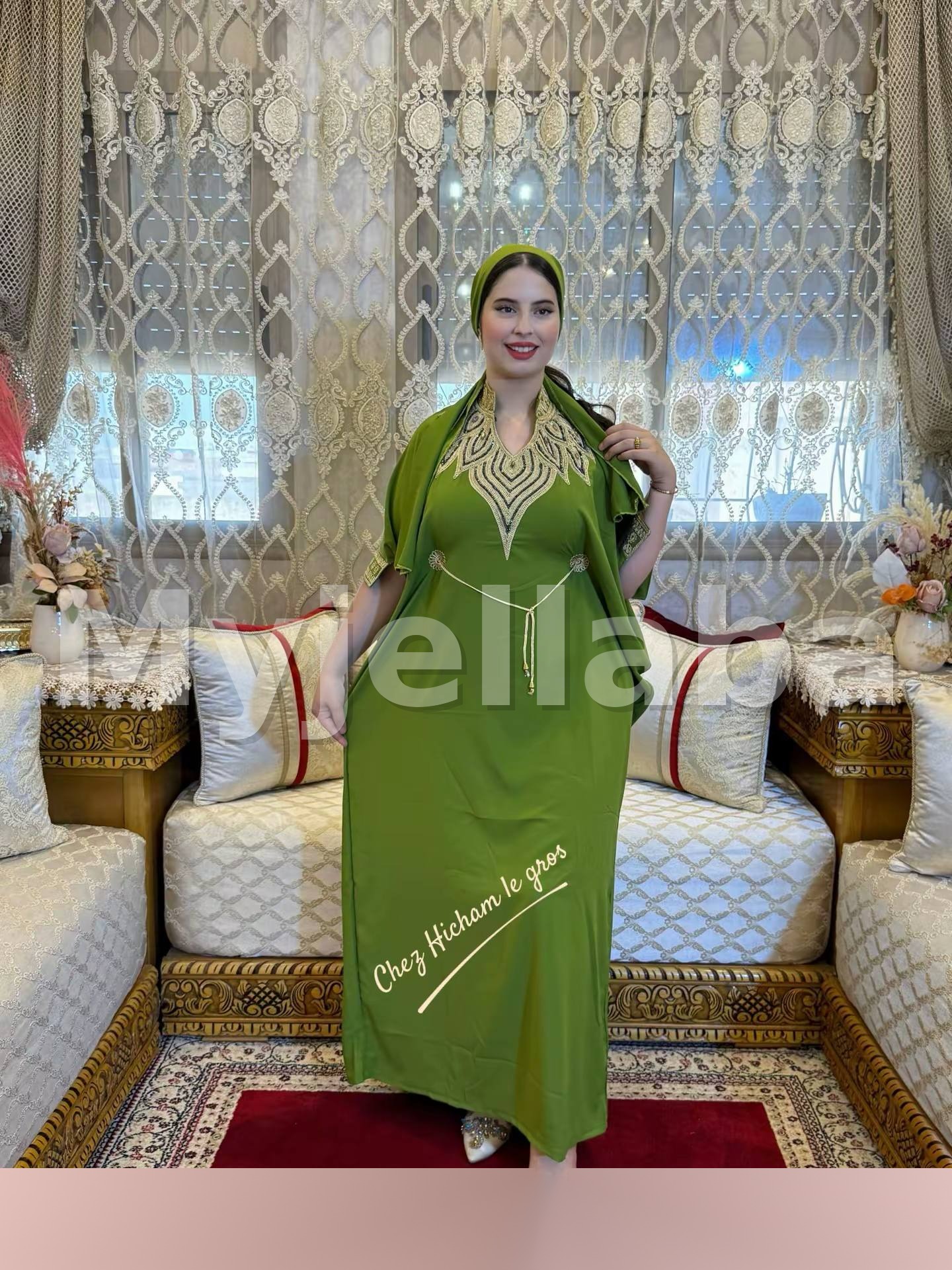 Jellaba Longue Olive Brodée