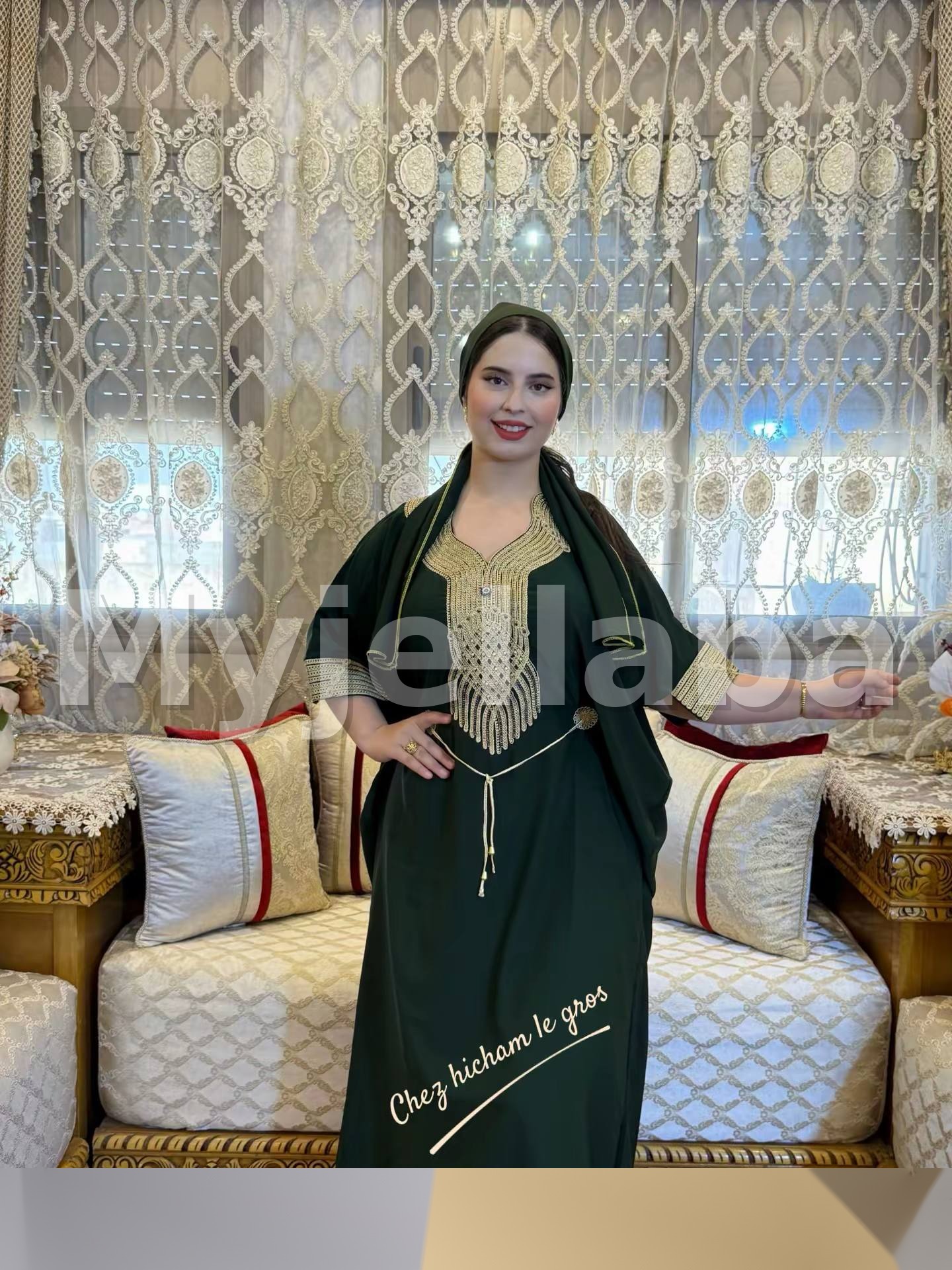 Jellaba Émeraude Royale avec Broderies Dorées - 6