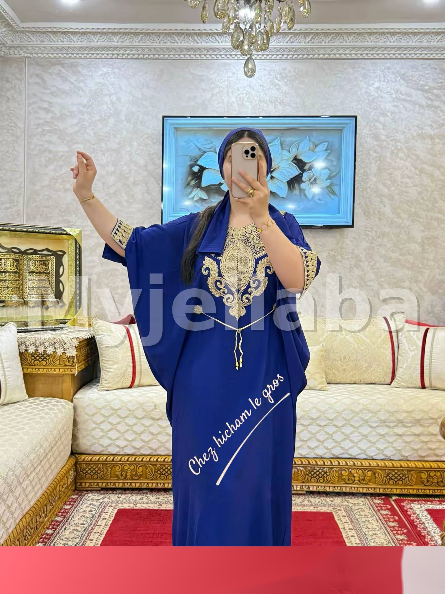 Jellaba Royale Bleue Brodée Or - 5