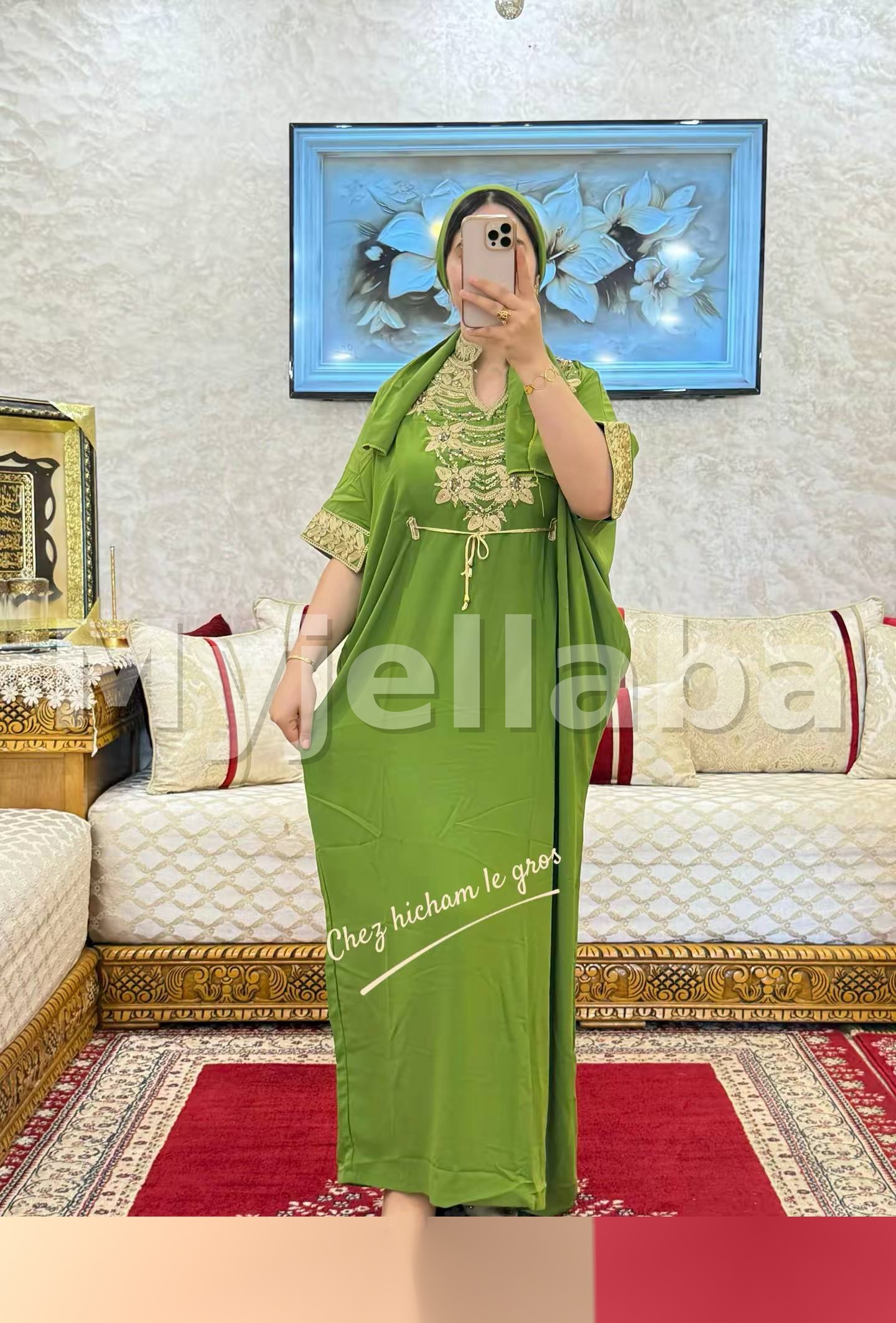 Jellaba Moderne Brodée Vert Printemps