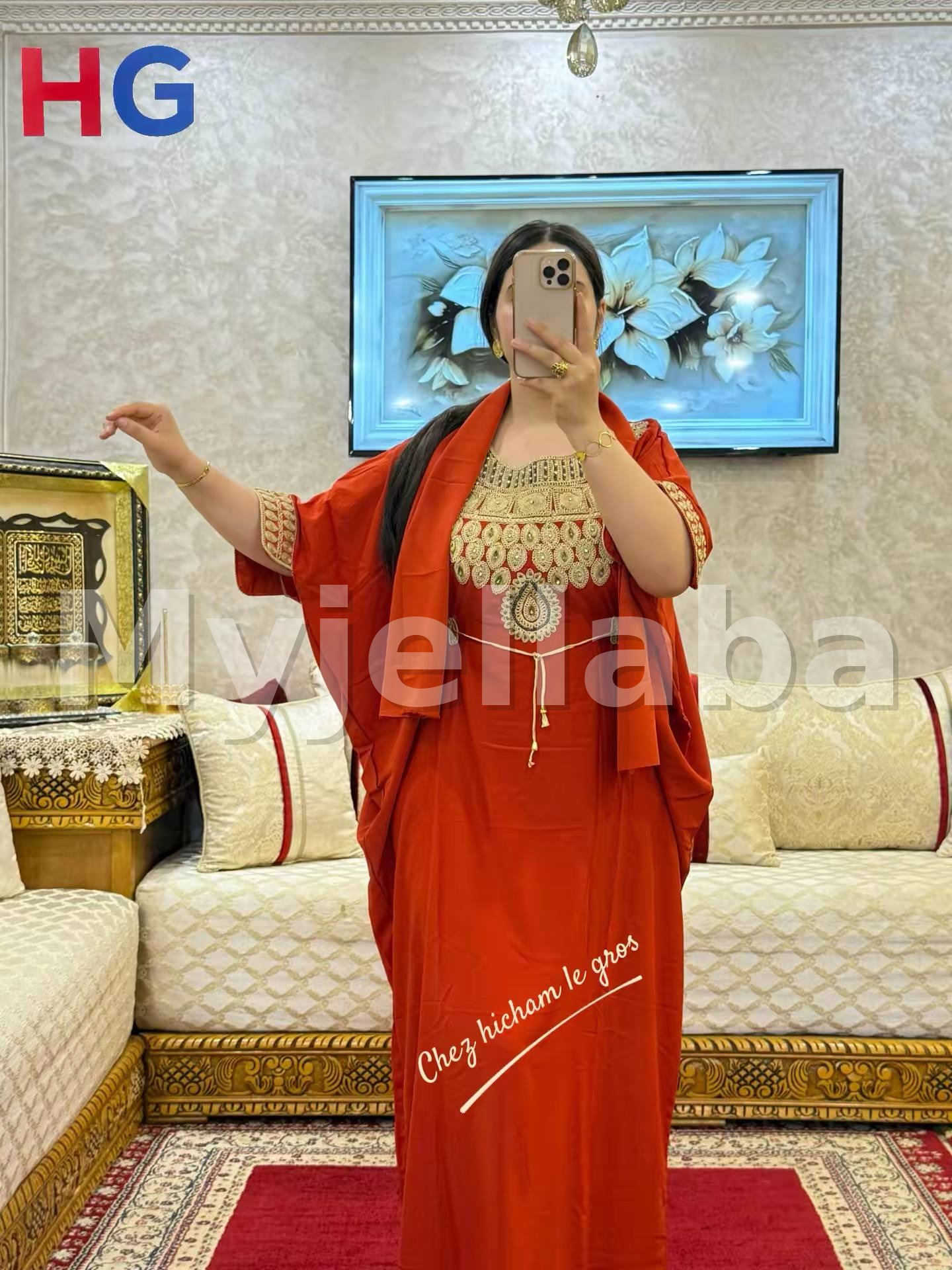 Jellaba Moderne Brodée Rouge