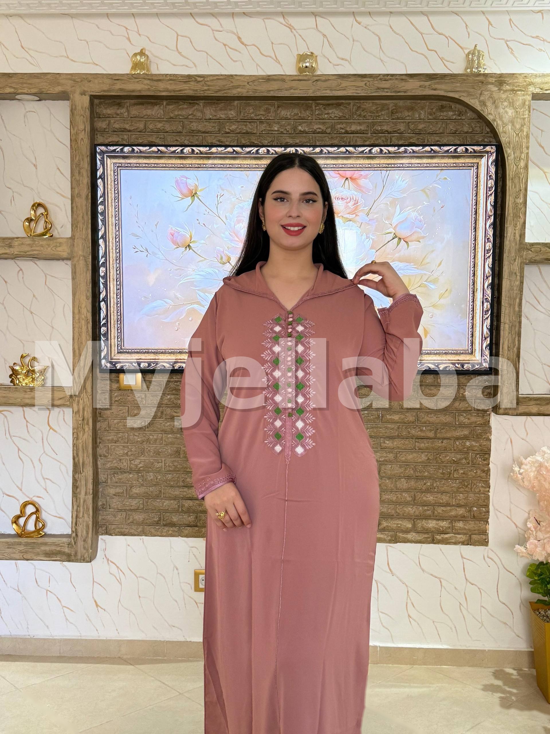 Jellaba Moderne Brodée Rose Poudré - 3
