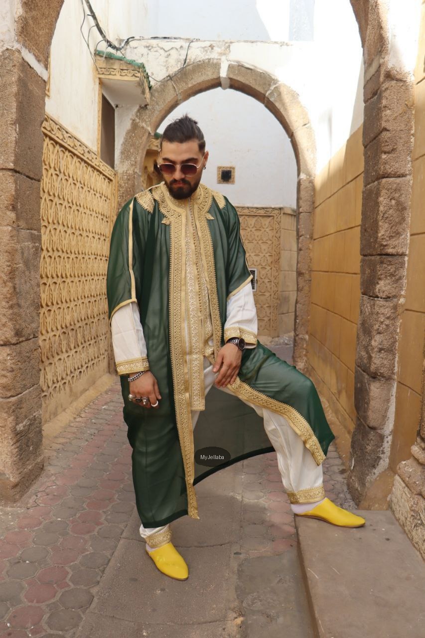 Jellaba Marocaine Bordeaux et Or Homme - 4