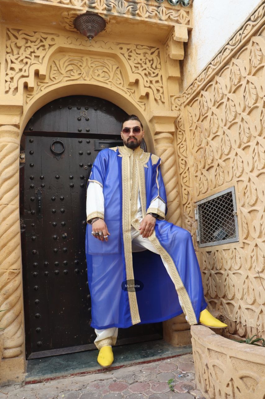Jellaba Marocaine Bordeaux et Or Homme