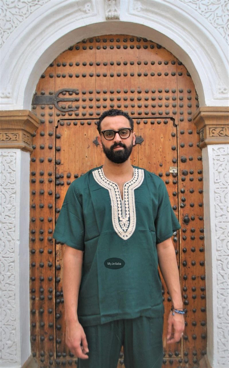 Ensemble Gandoura Homme Blanche Brodée