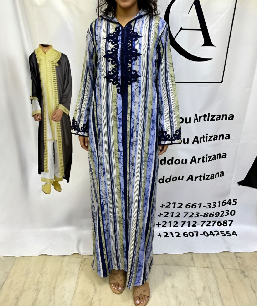 Jellaba Imprimée Verte et Jaune - 5