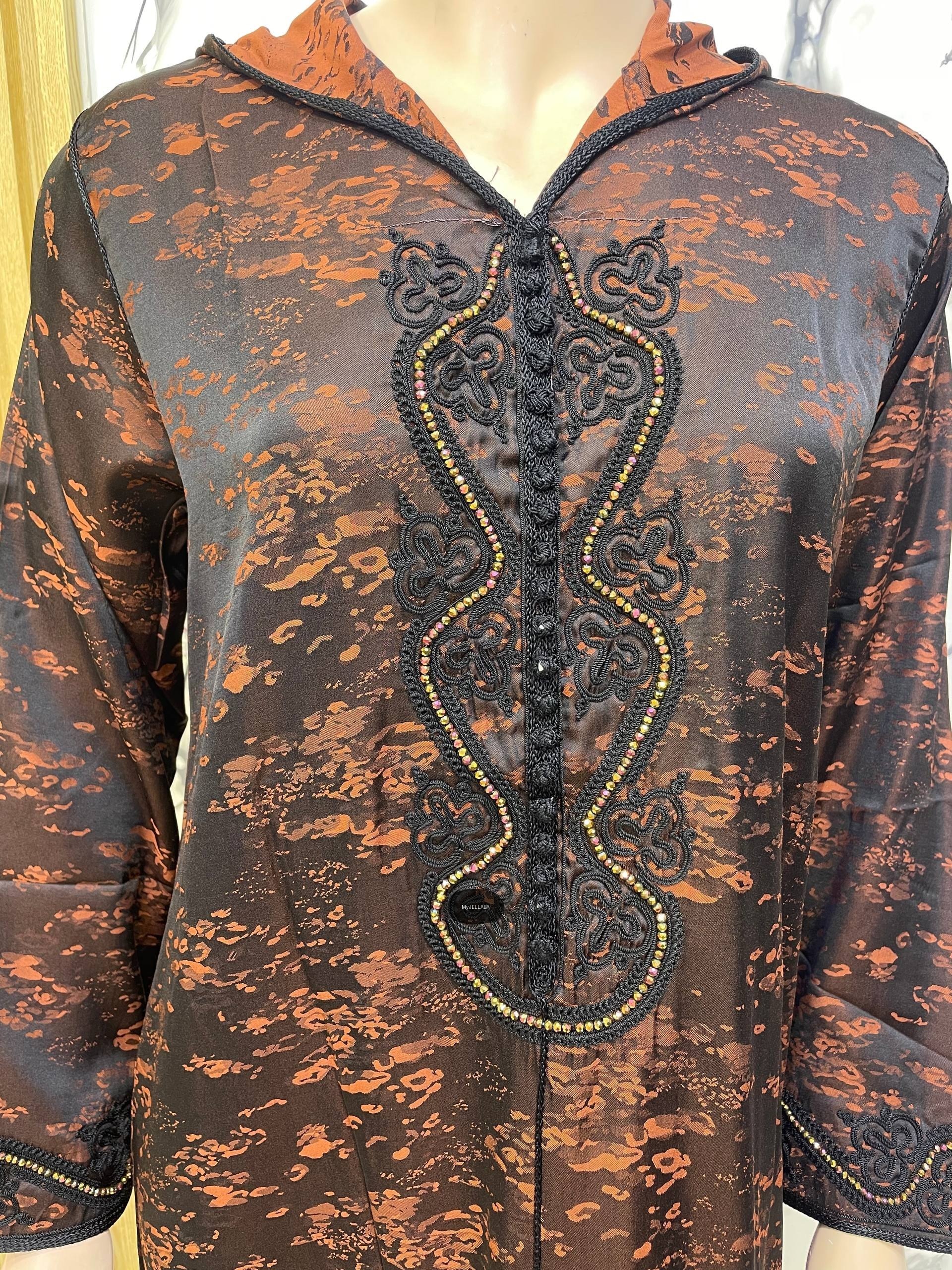 Jellaba Moderne Brodée Orange et Noir