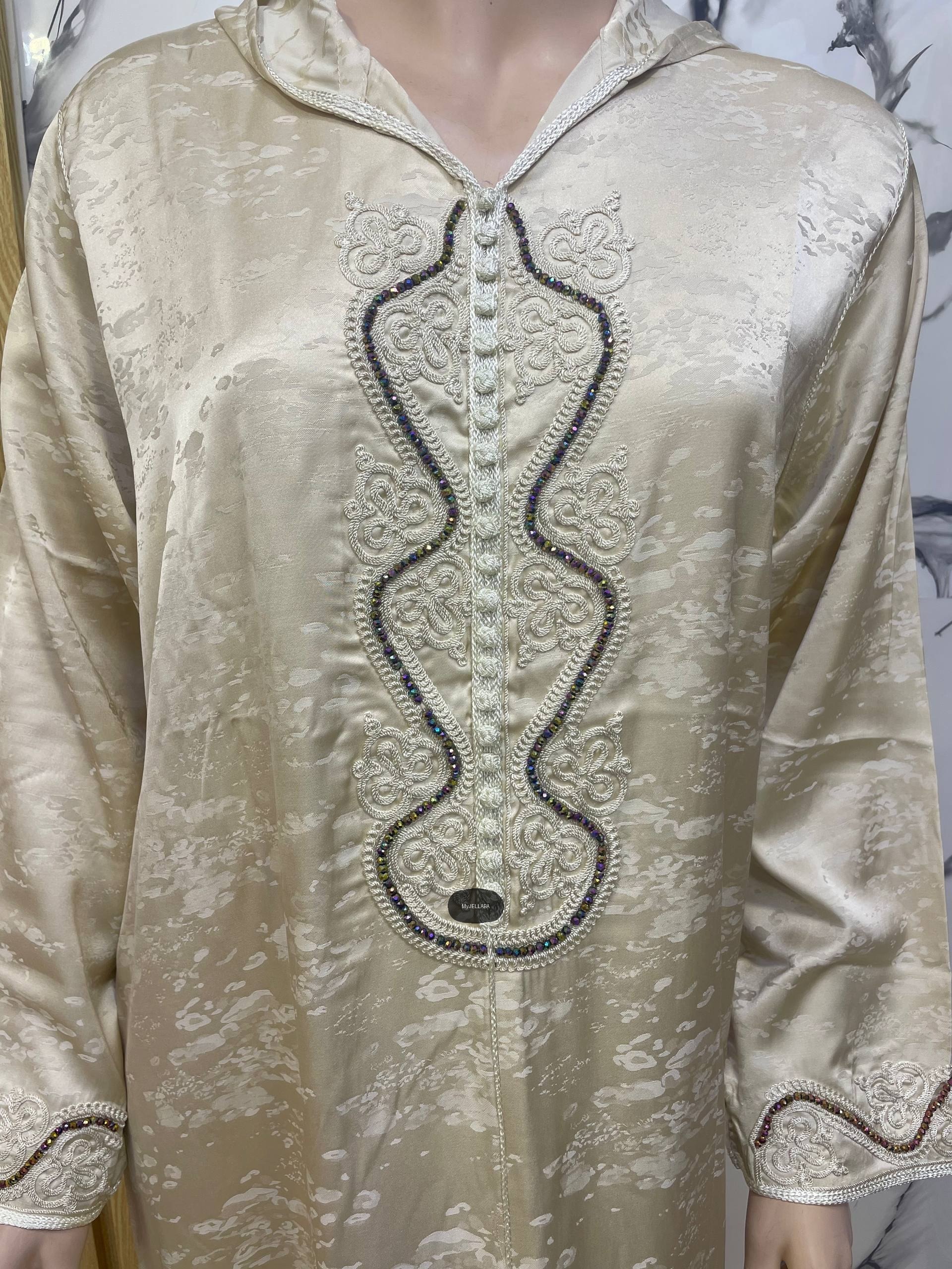 Jellaba Moderne Brodée Orange et Noir - 10