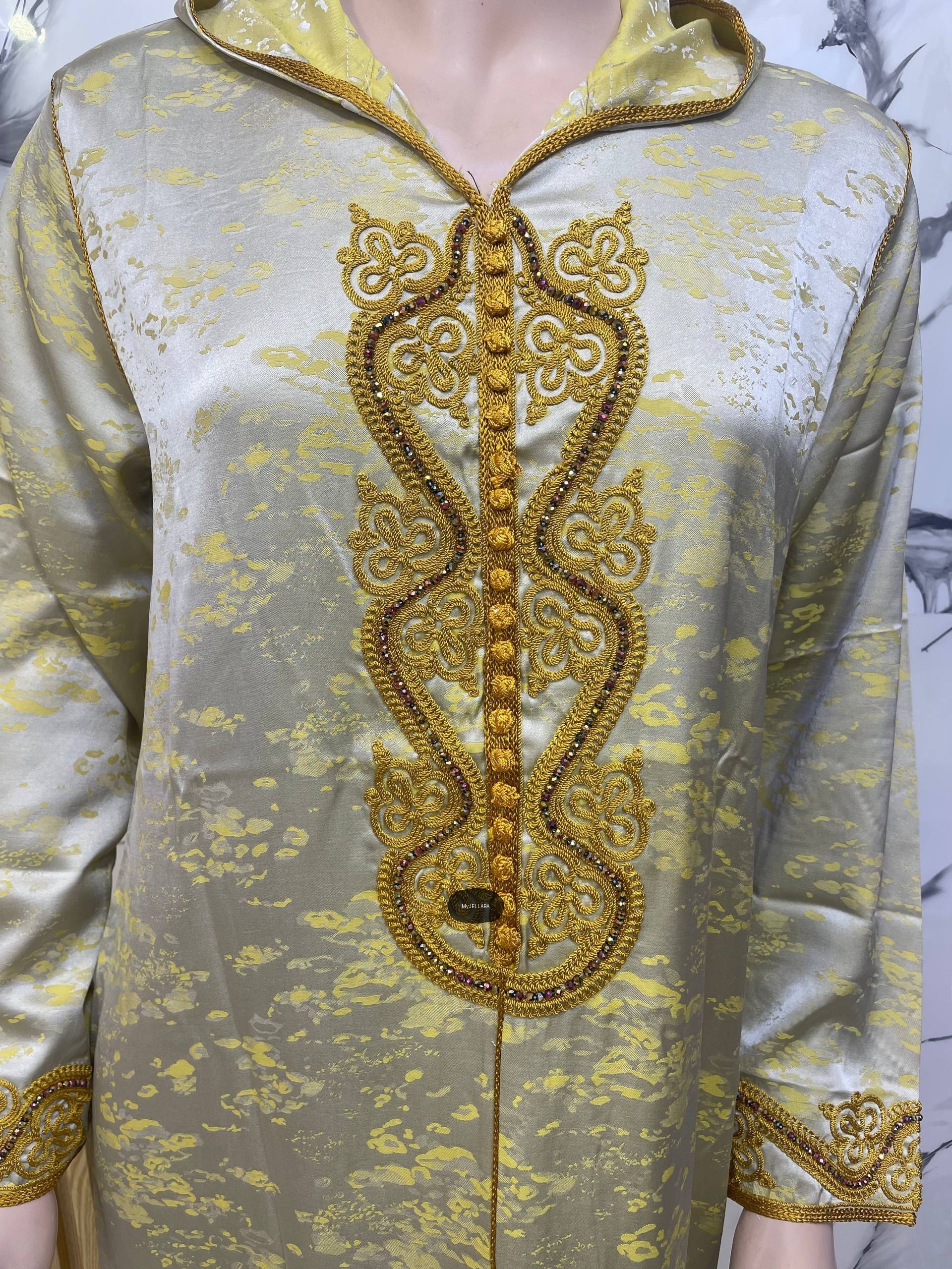 Jellaba Moderne Brodée Orange et Noir - 7