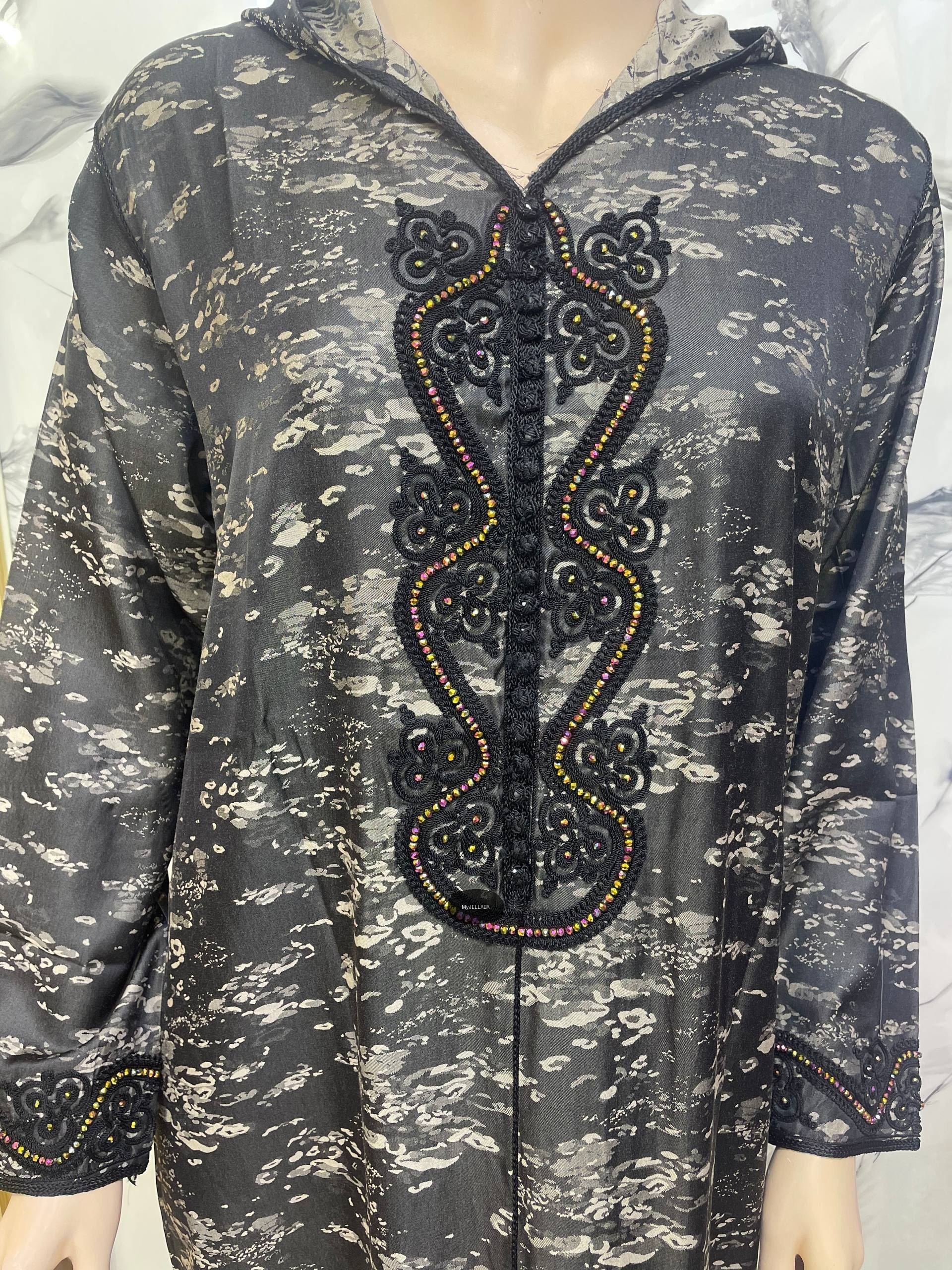 Jellaba Moderne Brodée Orange et Noir - 4