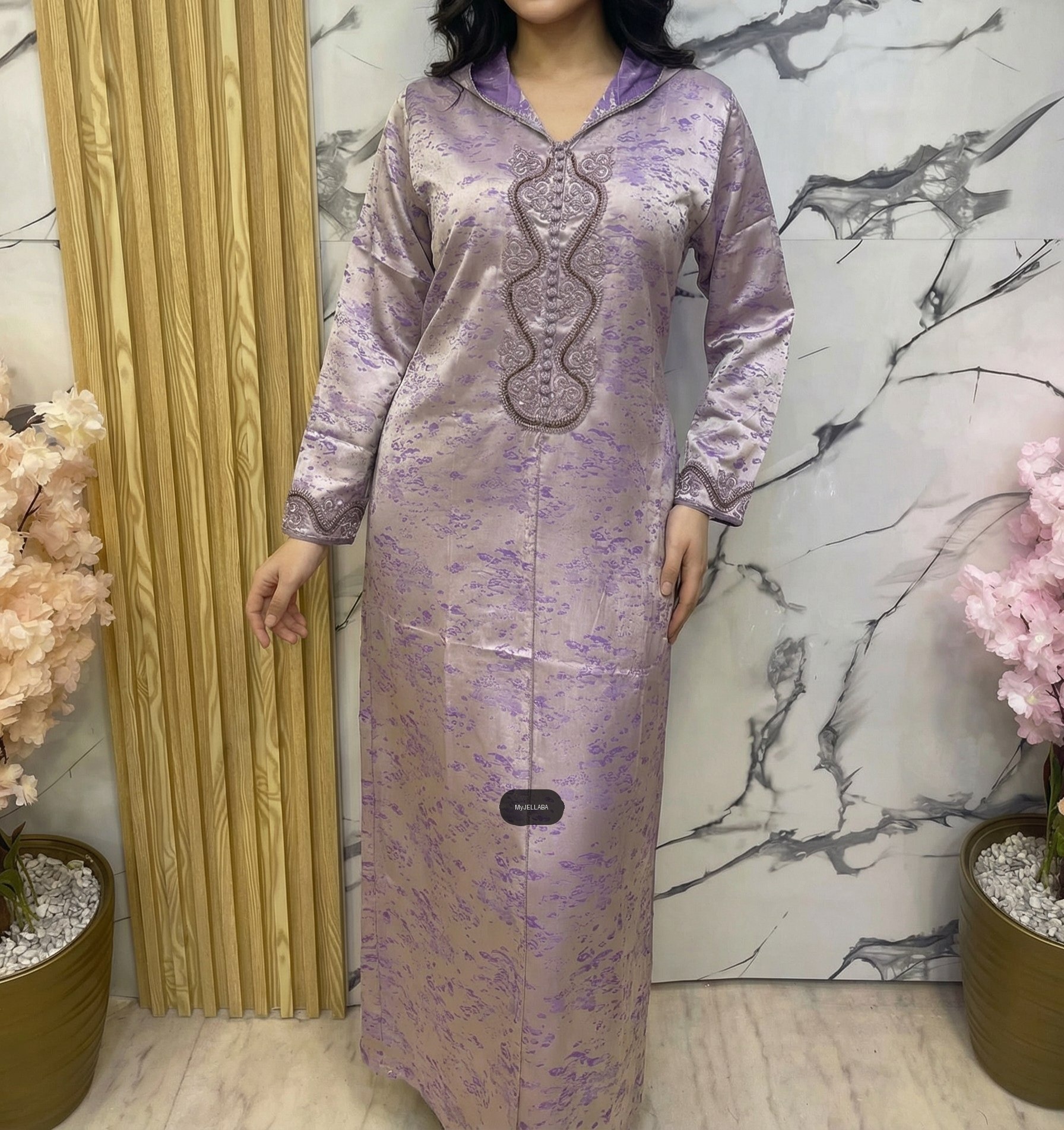 Jellaba Satinée Rose Poudré Brodée - 4