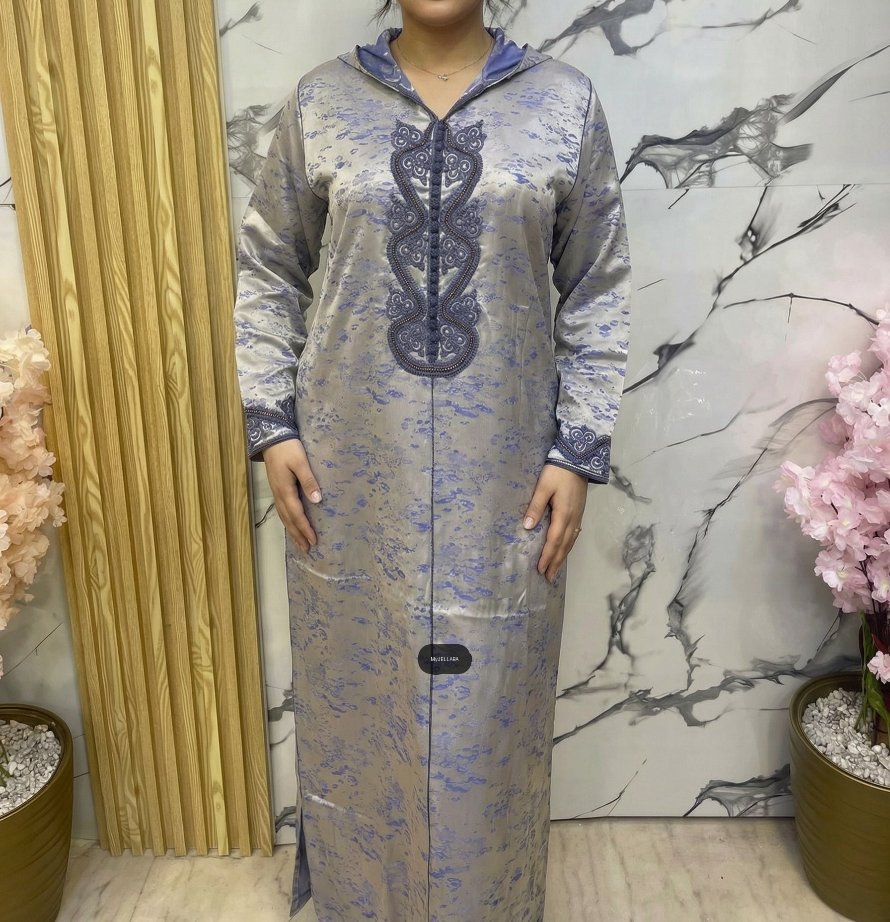 Jellaba Satinée Rose Poudré Brodée - 5