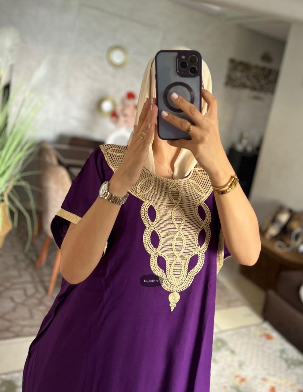 Boubou Élégant Violet et Or - 24