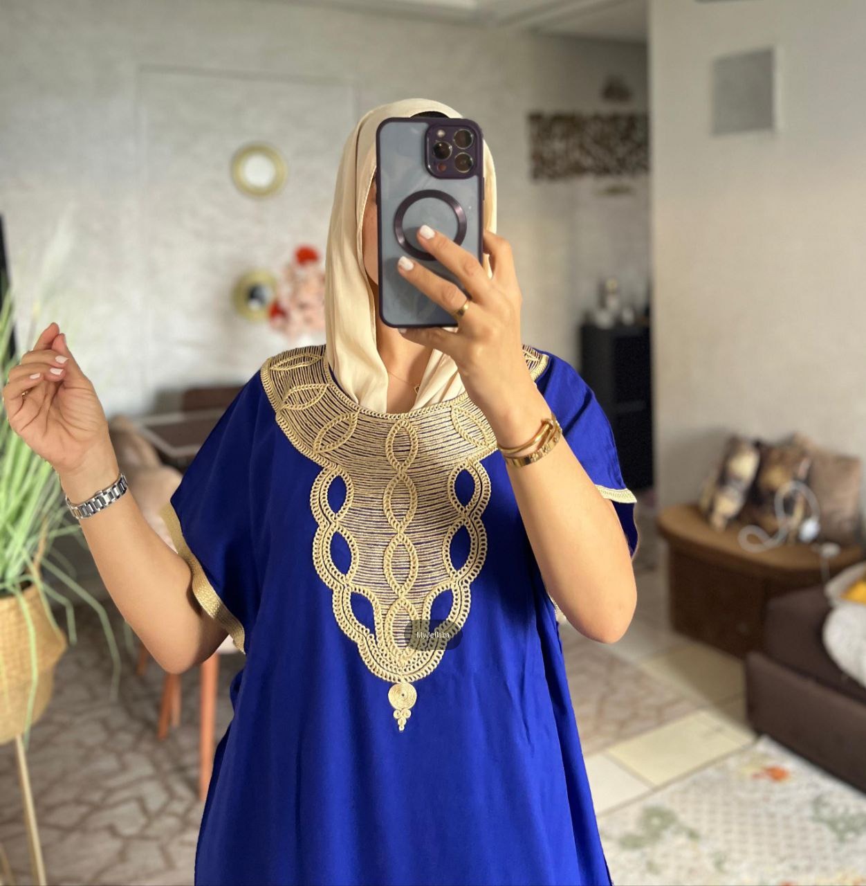 Jellaba Ample Violette Brodée - 5