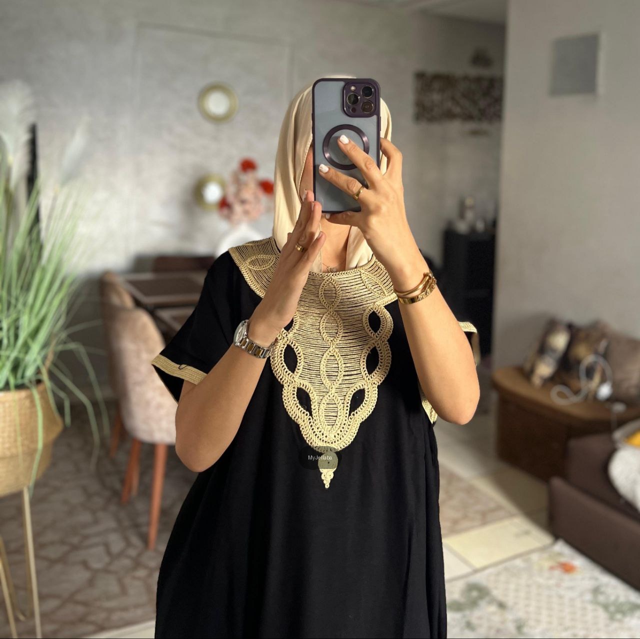 Jellaba Ample Violette Brodée - 12