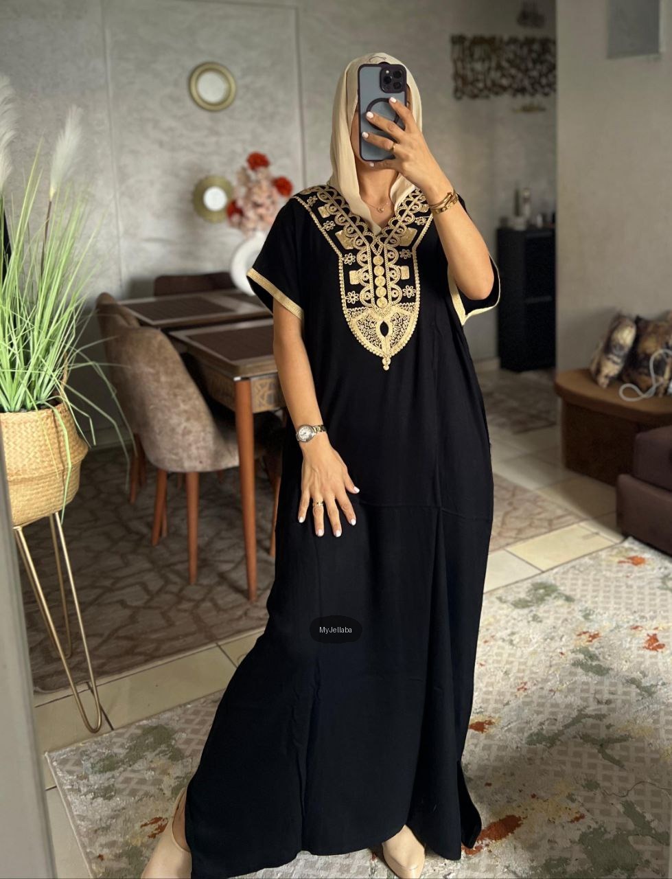 Jellaba Royale Bleue Brodée Or - 5