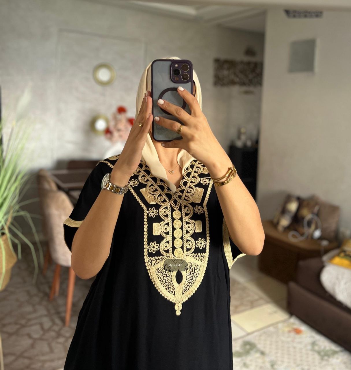 Jellaba Royale Bleue Brodée Or - 10