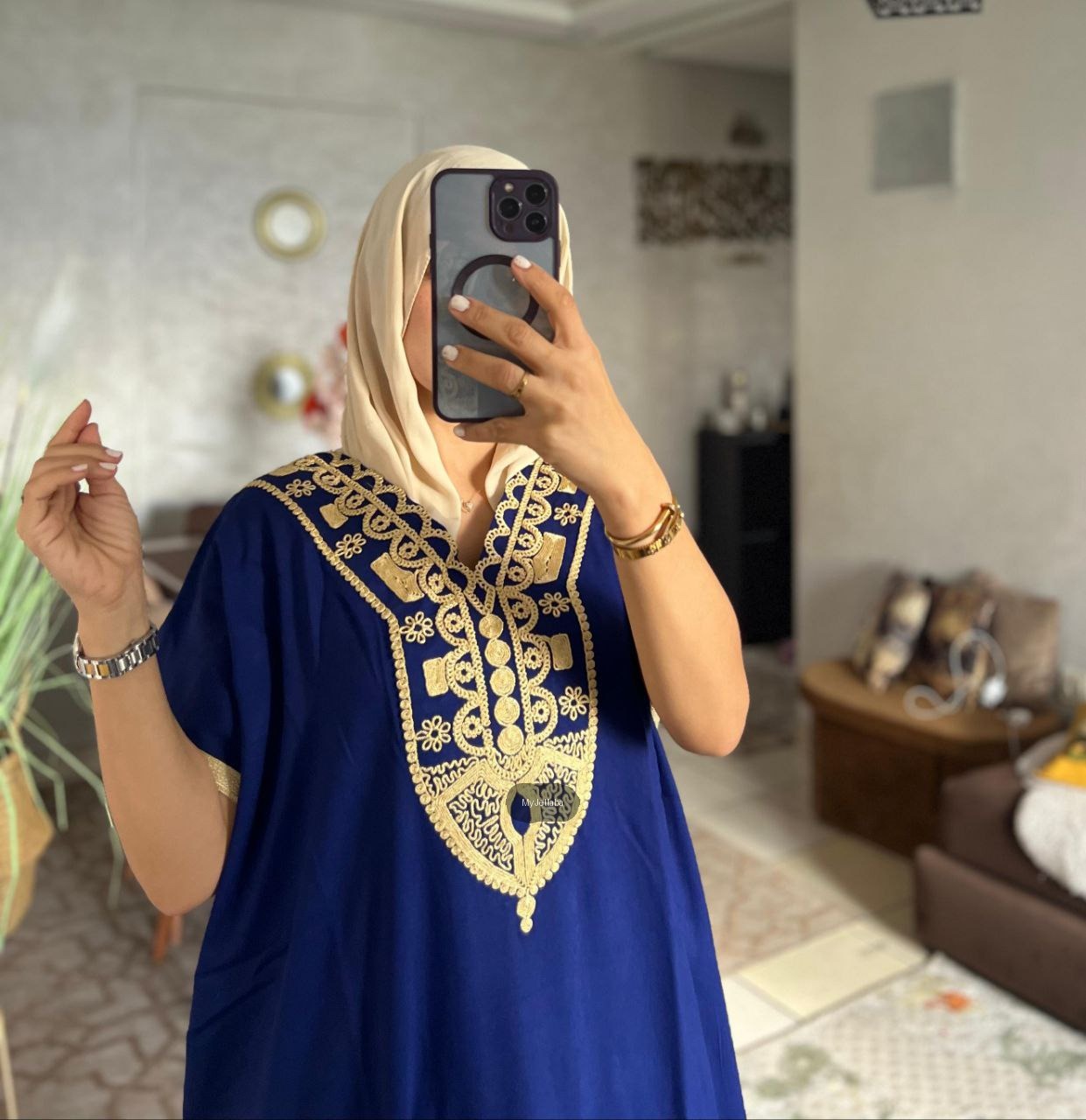 Jellaba Royale Bleue Brodée Or - 6