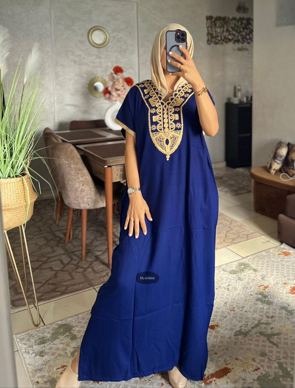 Jellaba Royale Bleue Brodée Or