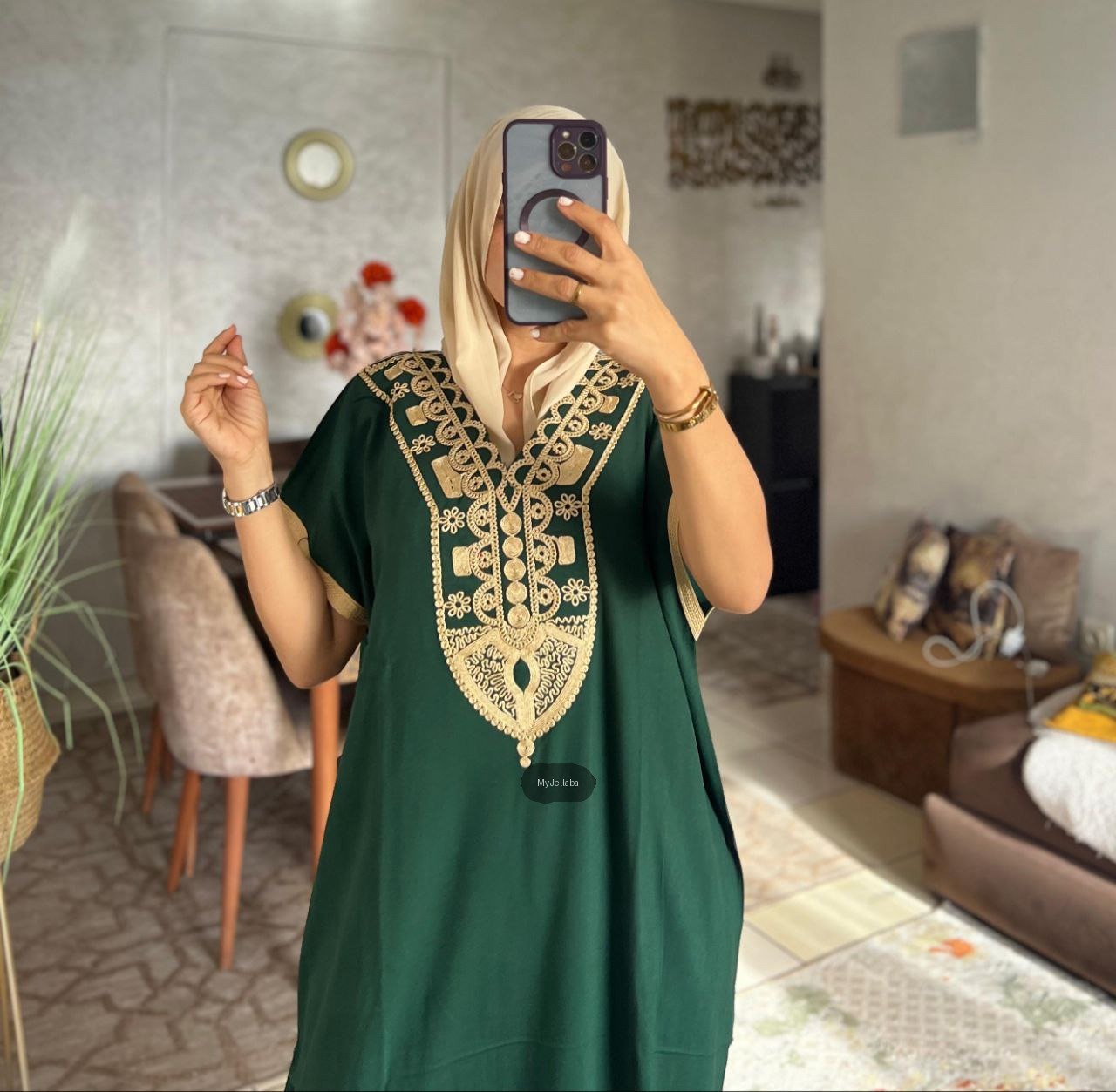 Jellaba Royale Bleue Brodée Or - 3