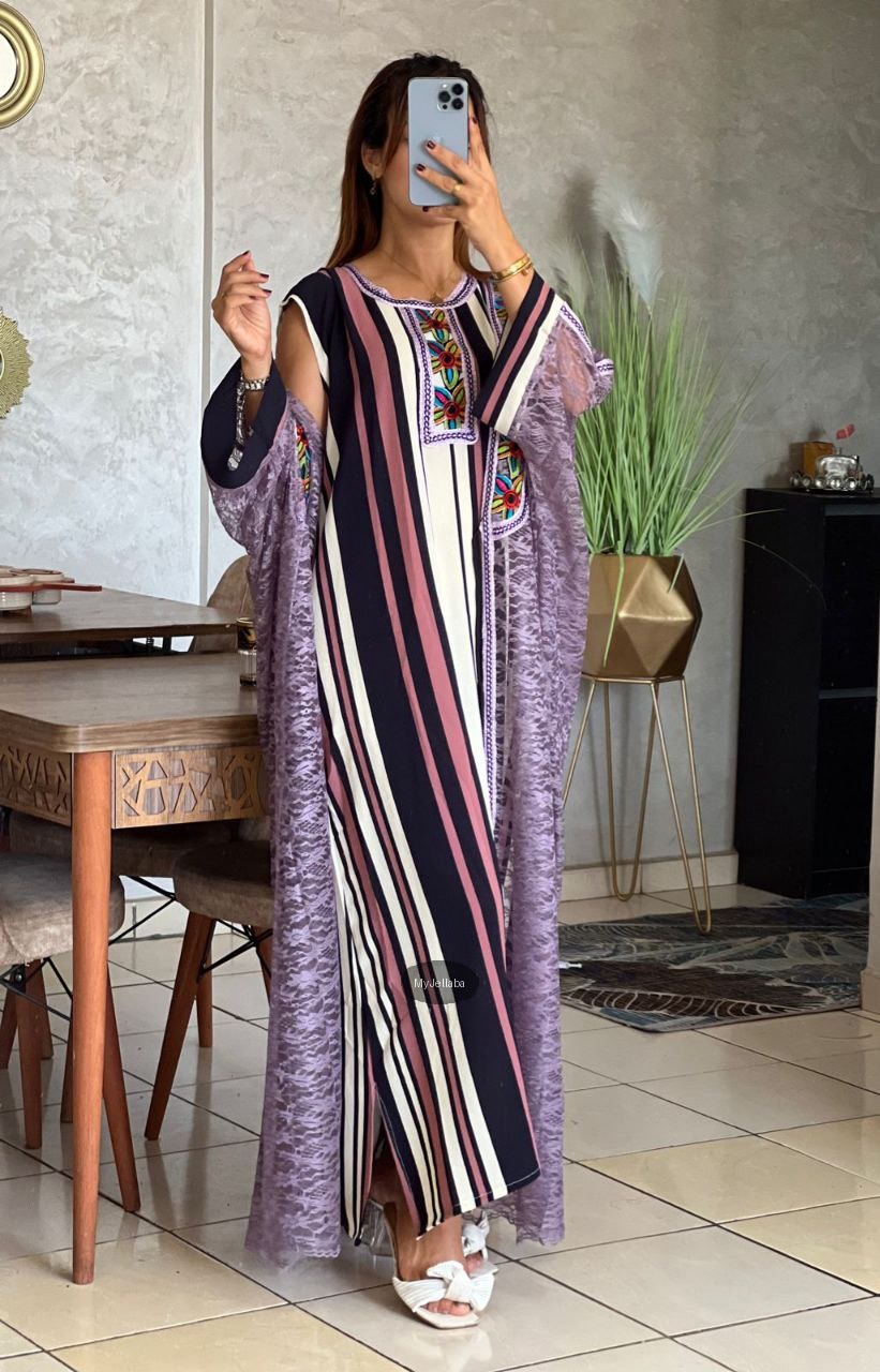 Jellaba Moderne en Dentelle Orange Brodée - 4