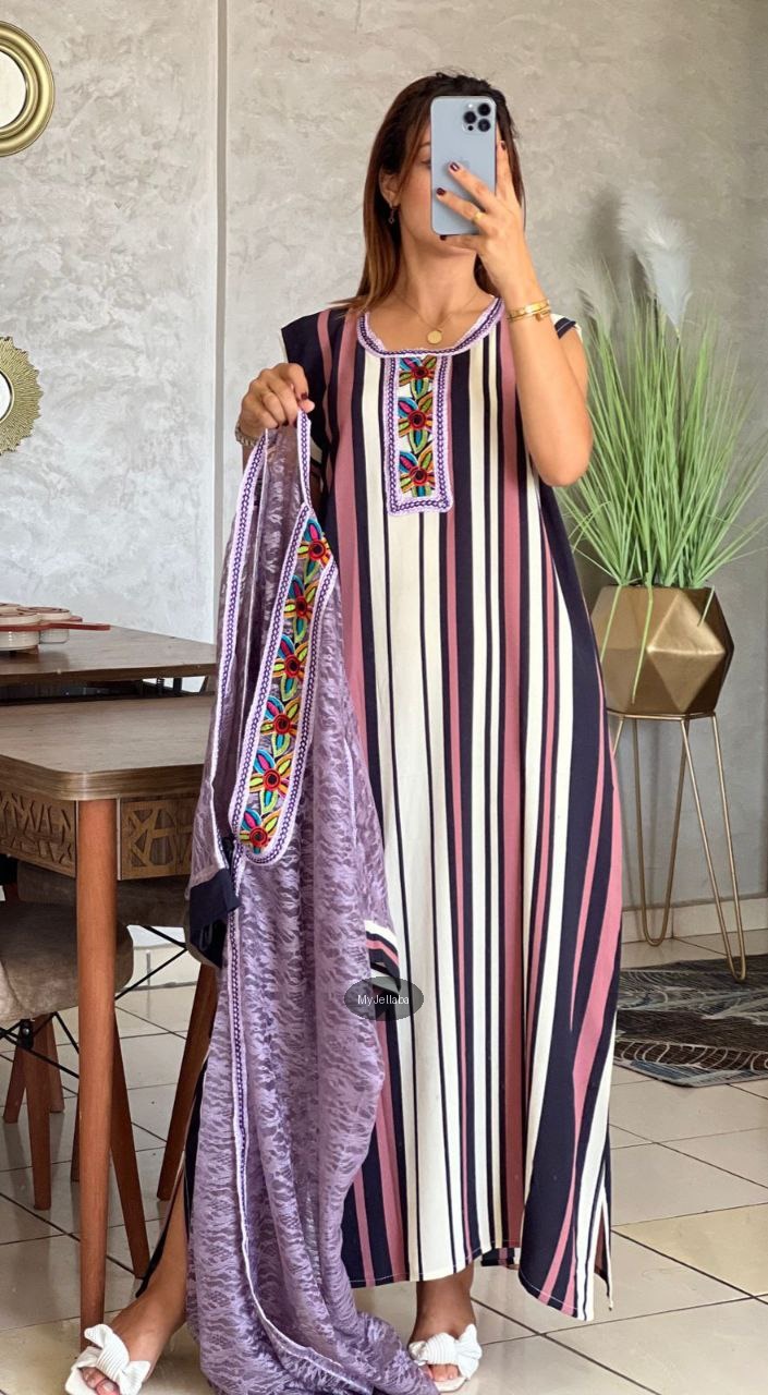 Jellaba Moderne en Dentelle Orange Brodée - 8