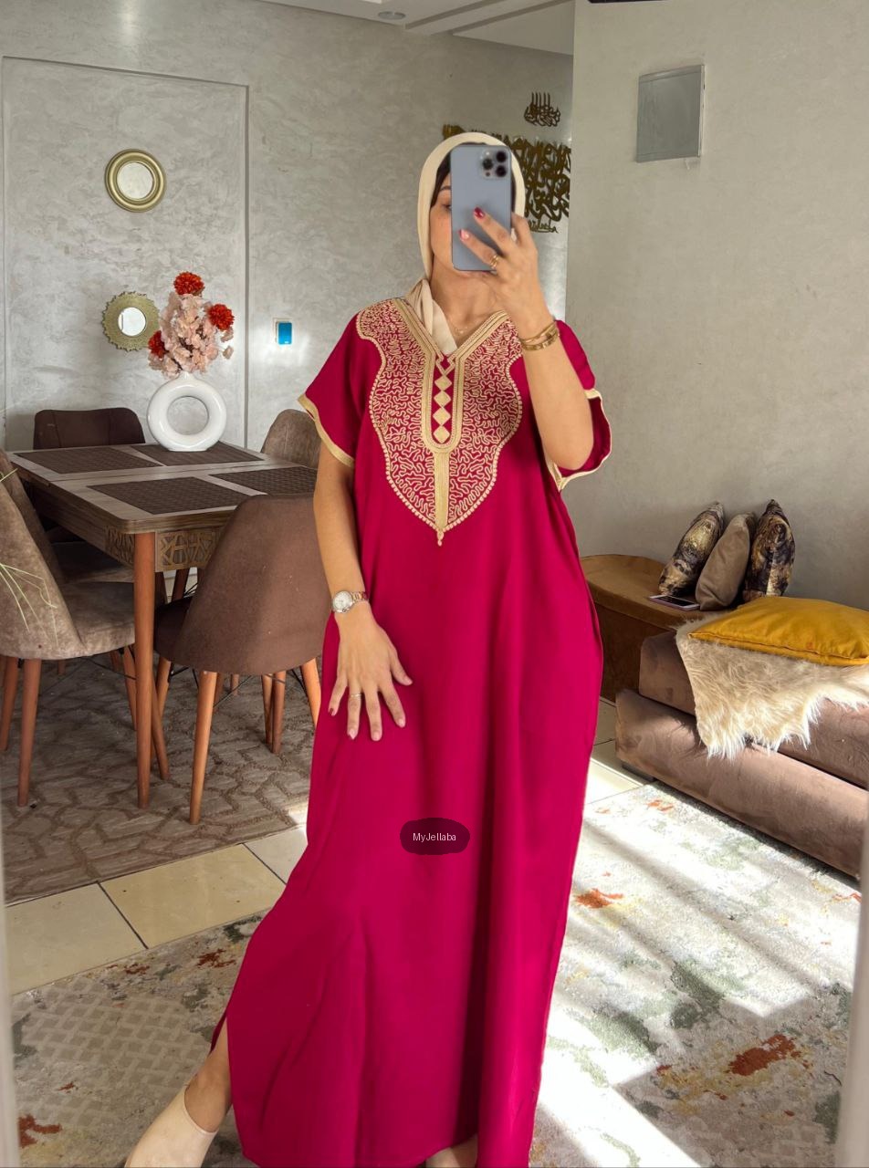 Jellaba Marocaine Brodée Rouge