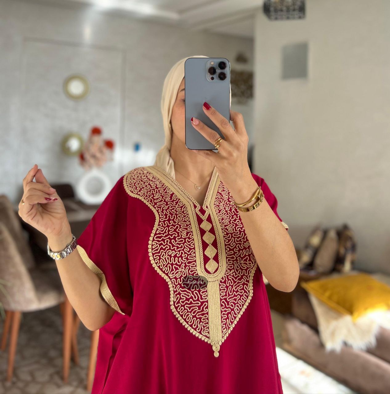 Jellaba Marocaine Brodée Rouge