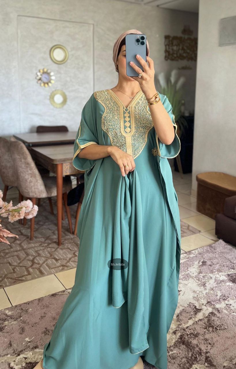 Jellaba Turquoise Brodée Or