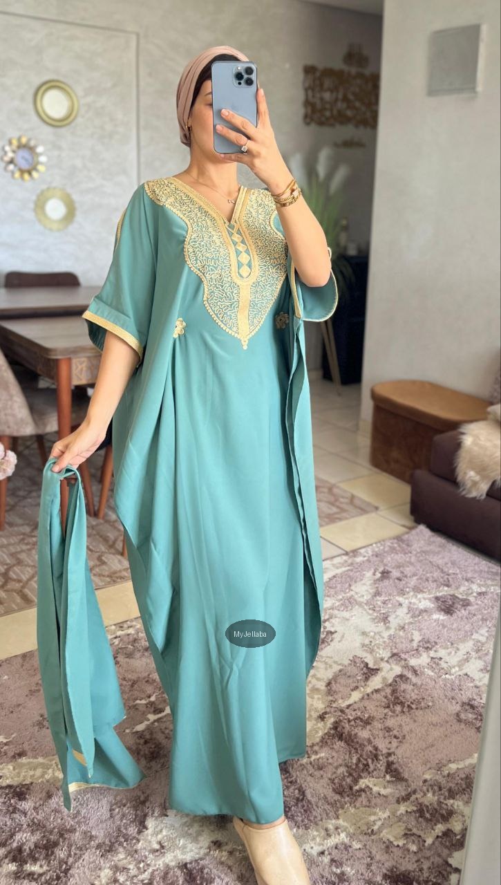 Jellaba Turquoise Brodée Or - 8
