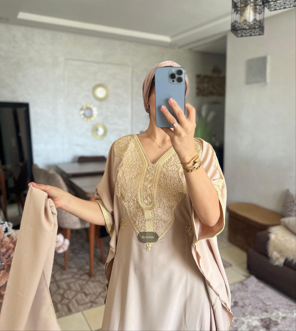 Jellaba Turquoise Brodée Or - 5