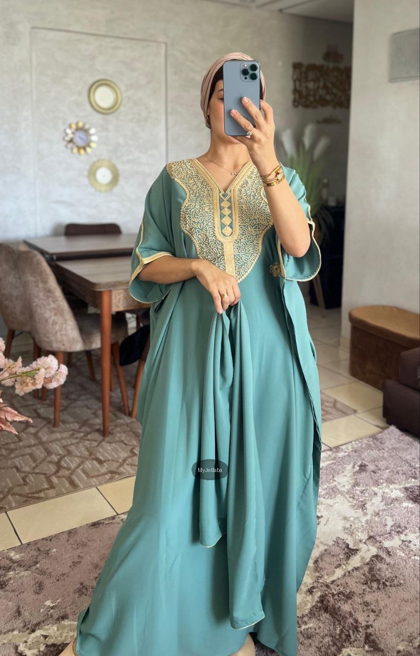 Jellaba Turquoise Brodée Or - 4