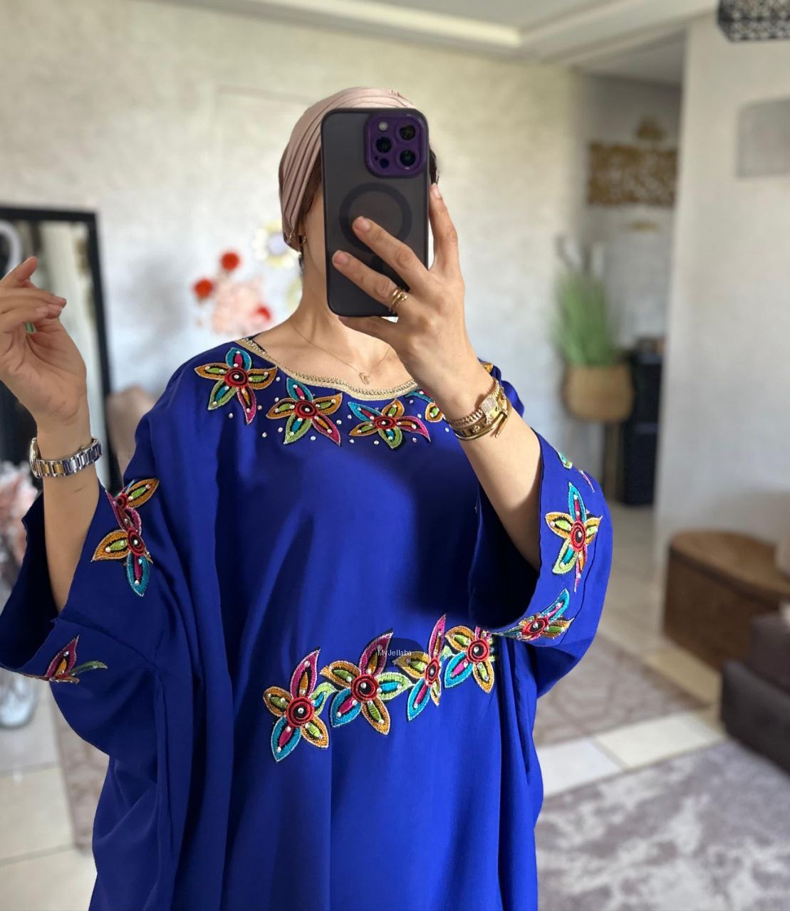 Jellaba Florale Brodée Bordeau - 7