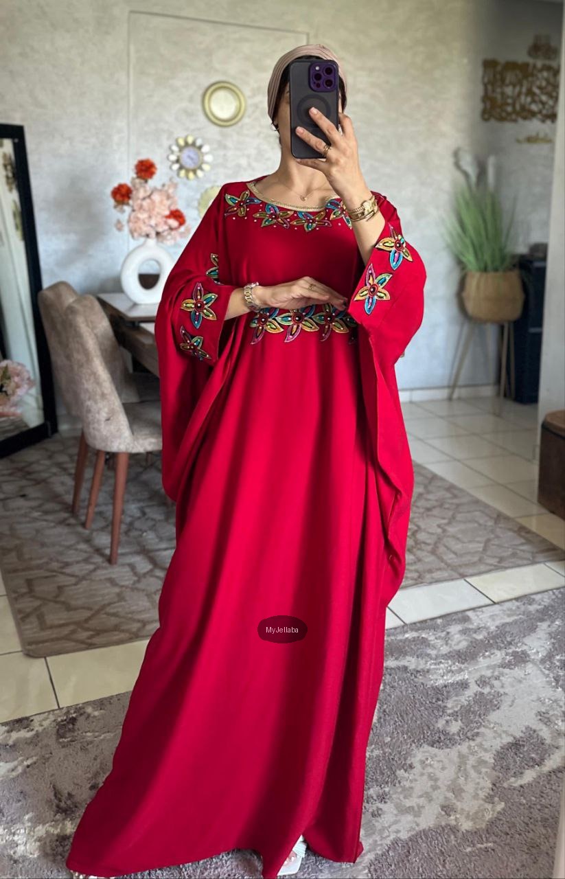 Jellaba Florale Brodée Bordeau - 10