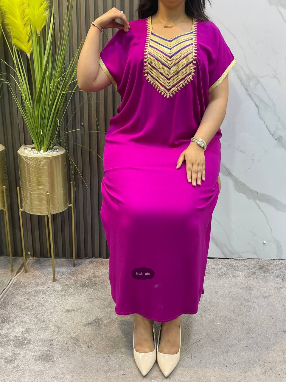 Jellaba Moderne Brodée Fuchsia