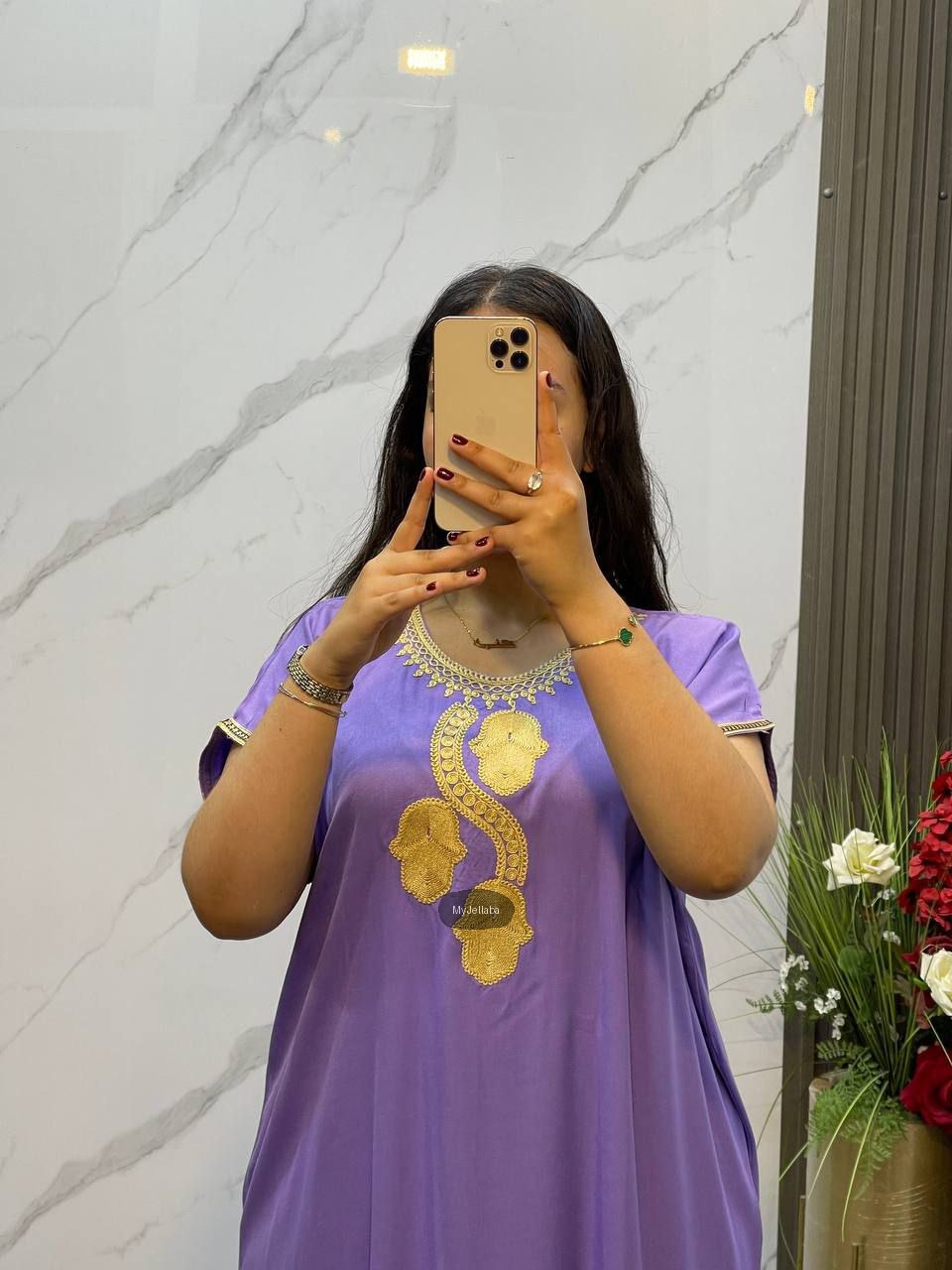 Jellaba Moderne Vert Olive Broderie Dorée - 7