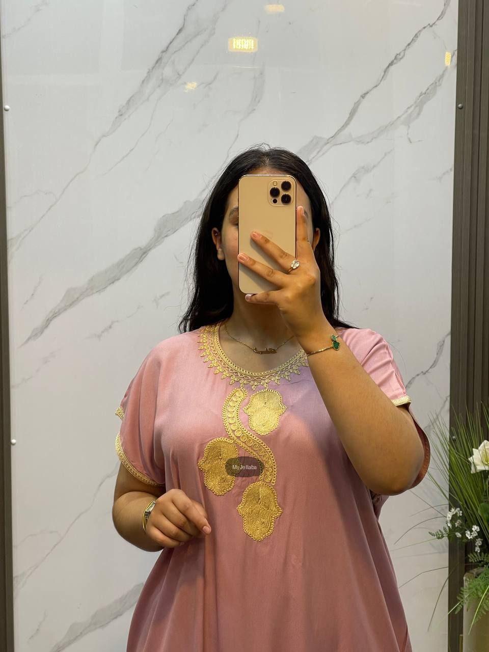 Jellaba Moderne Vert Olive Broderie Dorée - 8