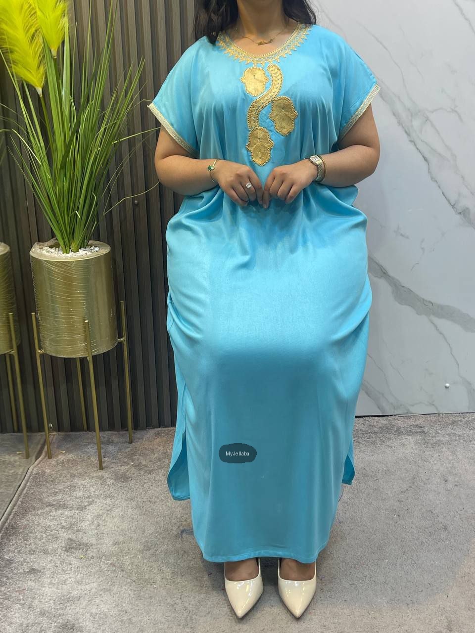 Jellaba Moderne en Satin Rose Poudré