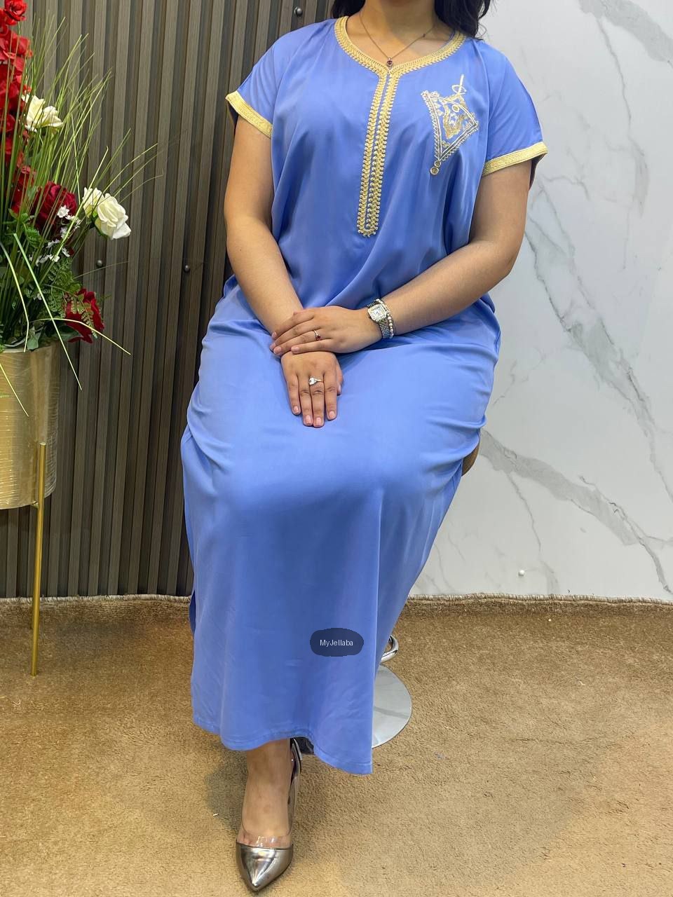 Jellaba Velours Vert Printanier - 3