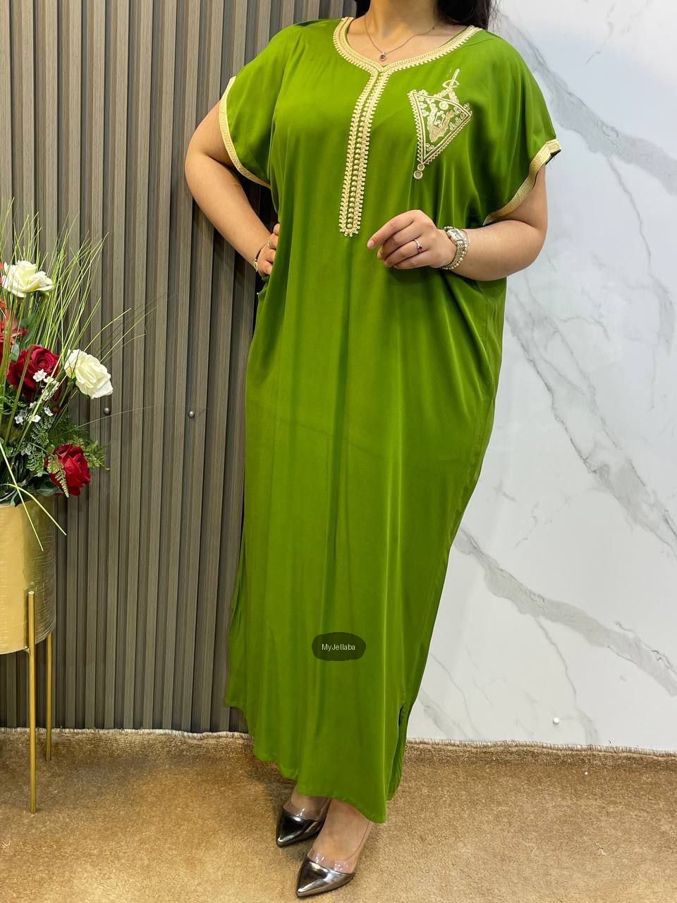 Jellaba Velours Vert Printanier - 5